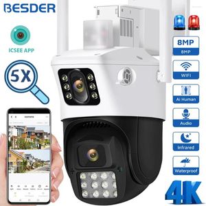Caméra WiFi double écran PTZ AI détection humaine extérieure 4K caméras de Surveillance CCTV 4MP sécurité IP ICSEE App