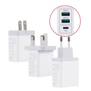 Cargadores USB duales Carga rápida 3.0 UE EE. UU. Reino Unido Enchufe 18w 36w PD Cargador de teléfono rápido Adaptador de cabeza de carga rápida