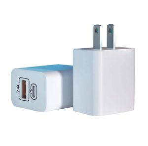 Cargador dual USB tipo C Mini carga rápida PD 12W 2.4A Adaptador de pared de viaje de carga rápida