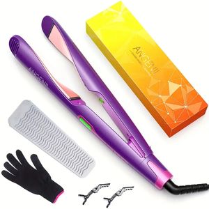 Dual Voltage Purple Professional Ion Flat Iron Curling Iron - 2-in-1 Hair Straightener and Curler with Digital LCD Display and Adjustable Temperature for All Hair Types