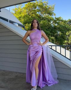 Luxe violet sirène robes de bal une épaule perles satin haut côté fendu vêtements de cérémonie robes de soirée anniversaire Pageant robes d'occasion spéciale personnalisé