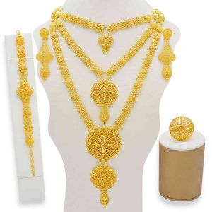 Dubai Jewelry Sets Gold Necklace & Earring Set For Women African France Wedding Party 24K Jewelery Ethiopia Bridal Gifts