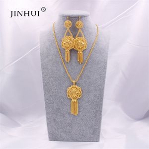 Conjuntos de joyas de Dubai Conjunto de aretes colgantes de collar de oro para mujeres africanas Francia Fiesta de bodas india 24K conjunto de joyas nupciales regalos 201222