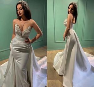 Dubai Sobrekirt Arabian Wedding Vestidos Simples Satin Sequins Boaded Vintage Bridal Gowns Lace-Up Back Mermaid Bride Vestidos de Novia YD