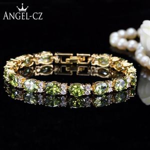 Dubaï jaune or couleur bijoux ovale ovale cristal vert connect bling cz chic bracelet dames bracelet for women ab079 link chai2418