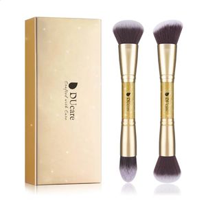 Ducare 2pcs Makeup Brushes Duo End Face Brush for Foundation Powder Buffer and Contour Eyeshadow Synthetic Cosmetic Tools 240403