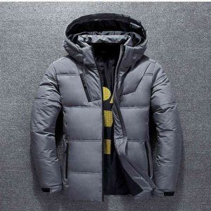 Chaqueta de plumón de pato para hombre, abrigo grueso con capucha de manga larga con cremallera y bolsillo, chaqueta de invierno con plumas cálidas, prendas de vestir informales 4XL G1108