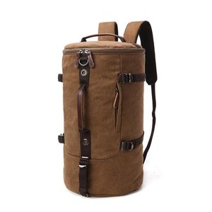 Bolsas de lona retro cilíndrico lienzo bolso mochila gran capacidad de tres usos bolso de hombre ocio negocio viajes equipaje mensajero