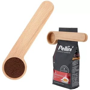 Cuchara de madera duradera con Clip para bolsa, cuchara para granos de café y té molido, bolsas portátiles, herramientas de medición de polvo de sellado C0429