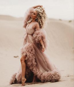 Vestidos de maternidad nupciales con volantes de color rosa polvoriento, batas de manga acampanada para mujer, fiesta bohemia hecha a medida de talla grande Casual7210642