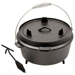 Hornos Holandeses Horno Holandés de Campamento de 25 cm Tapa de Hierro Fundido Pre Sazonado También una Sartén Olla con Levantador de Tapa para Acampar Cocinar Barbacoa Hornear 4QT 231207