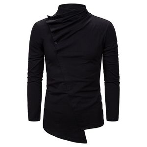 E-baihui 2021 otoño camisas de hombre serie oscura moda de hombre cuello de pila botón oblicuo diseño Irregular corte Delgado camisa de manga larga 12101314XH03