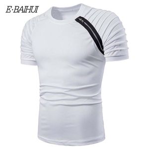 E-BAIHUI été décontracté hommes t-shirt mode Streetwear Tshrit rayé manches pliantes solide haut de forme physique coupe ajustée t-shirt décontracté 1502