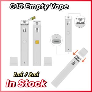 ATomizer en e-cigarette C15 stylos vape jetables 1 ml 2 ml Dispositif rechargeable vide 300mAh Batterie Kits ECIGS Visual Tank Pods D8 D9 D10 Vaporisateur d'huile vide E Cig White