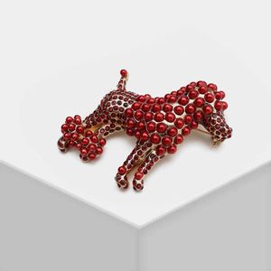 E21 Rispada à la mode plein cristal rouge mignon strass caniche chien broche broche pour femmes fille enfant cadeau