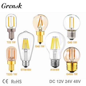 Ampoule LED E27 12V 24V A19 ST58 6W E27, lumière du jour blanche T22 G40 basse tension 1W E12 E14, lampe Led pour salle de Locomotive RV H220428