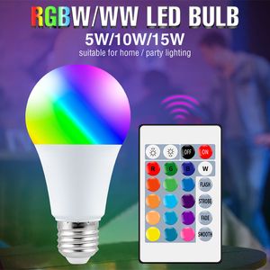 220V E27 RGB LED Bulb Lights 5W 10W 15W RGBWW Light 110V LEDs Lampada Changeable Colorful RGBW Lamp With IR Remote Control