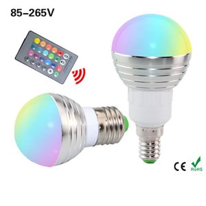 E27 E14 bombilla LED RGB para lámpara AC85-265V 3W 5W 7W foco LED RGB iluminación mágica regulable para vacaciones RGB + Control remoto IR 16 colores