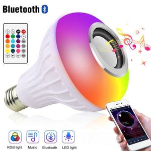 E27 Smart LED Light RGB Haut-parleurs Bluetooth sans fil Ampoule Lampe Musique Lecture Dimmable 12W Lecteur de musique Audio avec 24 touches Télécommande Smart Electronics
