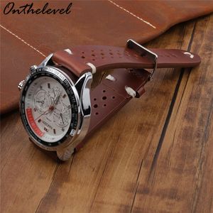 Eache Racing Leather Retro Watch Band para hombre Genuine Becerro Leather Watchband Straps Black Brown Light Brown 18mm 20mm 22mm Y19252a