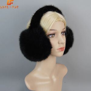 Cache-oreilles en fourrure de renard 100% naturelle, vente d'hiver pour femmes, peluche chaude, grand cuir de vison doux russe, 231122