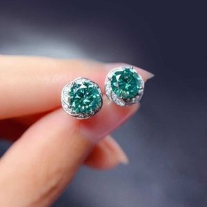 Earing ED158 grupo de diamantes redondos de imitación con incrustaciones de pendientes de mujer de temperamento de moda pin de oreja de plata de un quilate azul verde