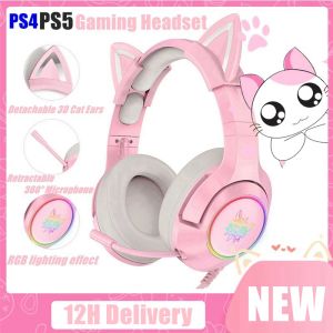Écouteurs 2021 New Pink Gaming Headset RVB Headset Cute Girl Headset Gamer avec micro Mic ECr réduction du bruit Hifi 7.1 Channel Casque filaire