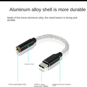 Écouteur Amplificateur DAC sans perte de type-C à 3,5 mm Femme audio Aux mini adaptateur Cable Cabl High Impédance Silver