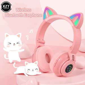 Écouteurs Bluetooth Compatible Wireless Headphones With Mic Cat Kids Kids Girls Stéréo Gamer Gamer Gaming Headset Support SD Card