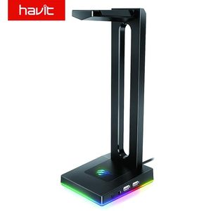 Auriculares Havit RGB Soporte para auriculares con AUX de 3,5 mm y 2 puertos USB Soporte para auriculares para jugadores Accesorios para PC para juegos Escritorio Blanco y negro