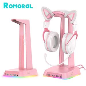 Auriculares RGB Gaming Los auriculares Soportes de auriculares con 3 puertos de cargador USB para soporte de soporte de pantalla de escritorio