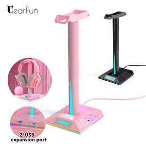 Écouteurs RVB Pink Headset Stand avec USB Hub Black PC Gamer Headphone Stand with USB SPENSE AUX Jack Prise en charge du casque sans fil Bluetooth