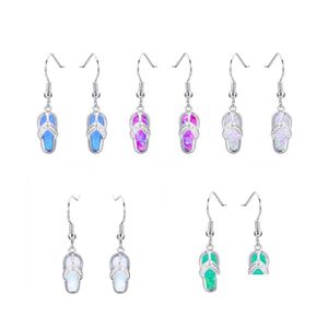 Boucle d'oreille arrière mignon pantoufle blanc bleu opale de feu 925 boucles d'oreilles en argent Sterling mode femmes Zircon pendentif de fête de mariage 2186 T2 Drop De Dhuki