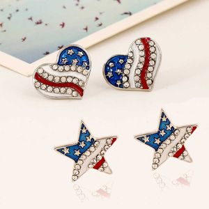 Boucles d'oreilles boucles d'oreilles pour femmes drapeau américain boucles d'oreilles étoile à cinq branches en forme de coeur strass oreille boucles d'oreilles Q0709