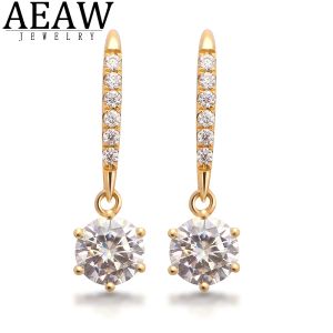 Boucles d'oreilles aeaw jaune or 10k 14K 18K 2CTW 6,5 mm Moisanite Round Gemstone Drop Boucles d'oreilles pour les femmes Solitaire Party Wedding Bijoux