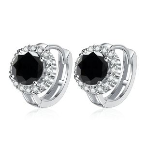 Pendientes JCE116 LEFEI Fashion Classic Moissanite Exquisito Fine Black Desgin Color Pendientes de girasol Mujeres Silver 925 Joyería de fiesta Regalo