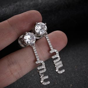 Pendientes Pendiente de lujo Diseñador de mujeres S925 Plata esterlina Rhinestone Zircon Joyería de diamantes brillantes con etiqueta original Letra M Stud