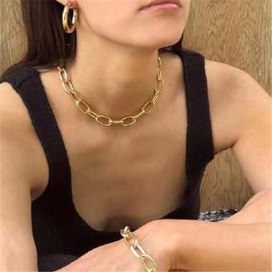 Pendientes Collar Acero inoxidable 316L Exagerado Simple Cadena gruesa Metal Oro Corto Conjunto de joyas para mujer