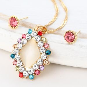Boucles d'oreilles collier 3 pièces/ensemble à la mode cristal couleur or rose doux rond forme de cercle boucle d'oreille autrichienne tour de cou ensembles de bijoux de mariée pour les femmes