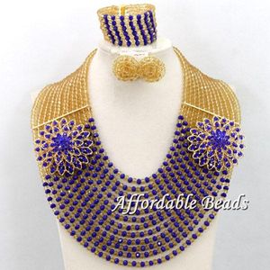 Boucles d'oreilles collier broches 12 couches perles de cristal tissage couleur mixte ensembles de bijoux africains mariée nigérian fête de mariage ensemble Hx078