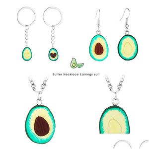 Pendientes Collar Moda Linda Forma de aguacate Colgante para mujer Chica Cadenas de frutas Encantos Joyería del partido Juegos de entrega de gota Dhgarden Dh6Bw