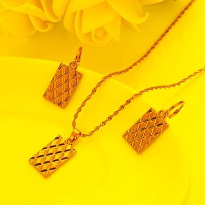 Pendientes, collar, relleno de oro, geometría cuadrada, colgante, pendiente de gota, conjunto de joyas para mujeres, niñas, venta al por mayor, boda, regalos de novia, DropshipEarr