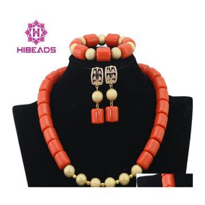 Collier de boucles d'oreilles jolis africain de bijoux de mariage de bijoux orange corals perles nigérianes cg006 drop livraison de livraison ot9ij