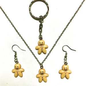 Pendientes Collar Resina Kawaii Galleta Galleta Pan de Jengibre Conjunto de Joyas Traje de Navidad Bisutería Llavero Mujeres FashionEarrings