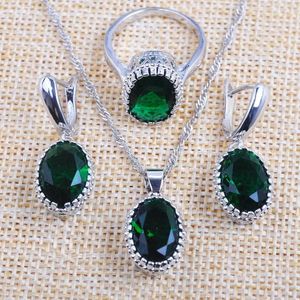 Boucles d'oreilles collier Style russe ensemble de bijoux de mariage pour les femmes couleur argent ciel vert zircone cristal pendentif anneaux 2021 TZ0192