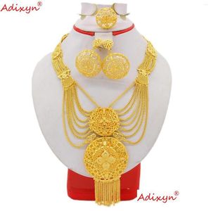 Ohrringe Halskette Set Adixyn Dubai 60 cm Kette/Ohrringe/Ring Schmuck 24 Karat Gold Farbe Indien Afrikanisch Nigeria Brautgeschenke N121 Dhgarden Dhqui