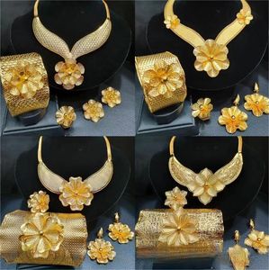 Collar de pendientes Set Dubai para mujeres moda y orejas de oro joyas chapadas en la mujer conjuntos de entrega de caída