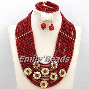 Boucles d'oreilles collier splendide nigérian ensemble de bijoux de mariage africain perles de corail ensembles mariée 2021 vente en gros CJ374