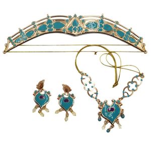 Pendientes, collar, mujer, corona real de jazmín, diadema, colgante, conjunto de joyería, vestido verde azulado, Kit de disfraz de princesa para adultos y niños