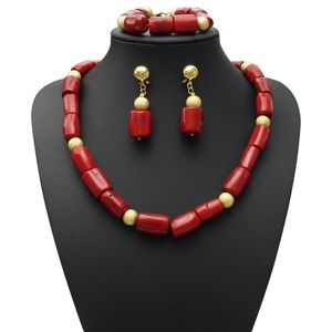 Pendientes Collar Yulaili Conjuntos de joyería nupcial africana Genuino Lujo Cuentas de coral Pulsera Gota Joyería de boda
